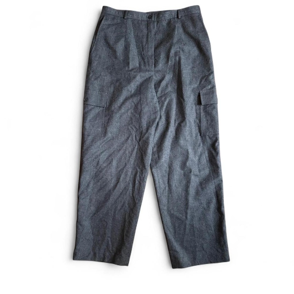Talbots Womens Grey 100% Italian Wool Cargo Trousers Wide Leg Pants Size 16
